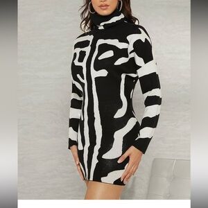 Rehab Lab Women Animal Print body con Knit Mini  Cowl Neck Dolman small